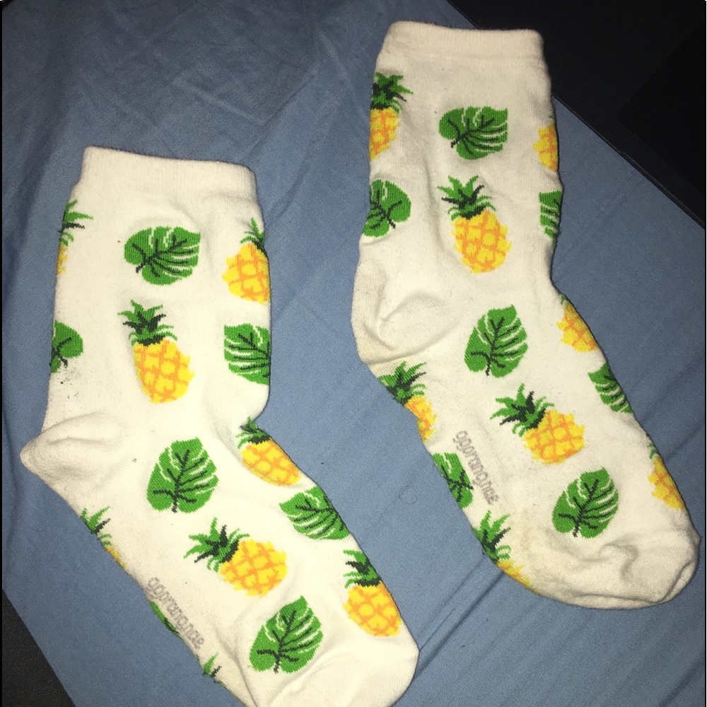 White socks with pineapple and leaf pattern